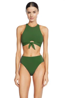 Tie Front Sleeveless High Neck Bikini Top