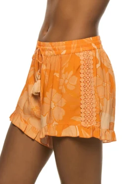 Topaz Ruffle Shorts -ELAN || Maaji Shop 26170713 Apparel Bottom Orange Side