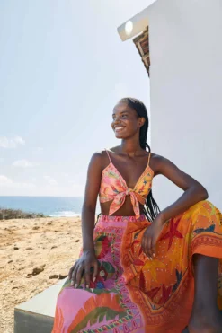 Farm Rio Mixed Scarves Crop Top -ELAN || Maaji Shop 302938 Apparel Top Multi Lifestyle