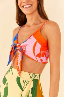 Farm Rio Toucans Crop Top -ELAN || Maaji Shop 306649 Apparel Top Rainbow Toucans Pink Rainbow Toucans Orange Lifestyle