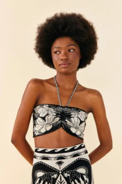 Farm Rio Macaw Elegance Halter Crop Top 6 Farm Rio Macaw Elegance Halter Crop Top -ELAN || Maaji Shop 311567 Apparel Top Macaw Elegance Black Lifestyle