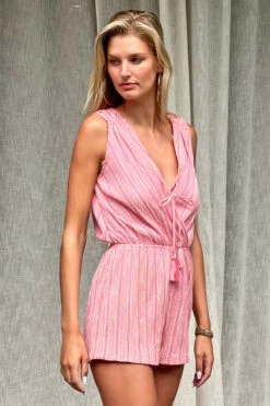 Beachy Keen Wrap Front Romper -ELAN || Maaji Shop 7949371 Apparel Romper Grapefruit Lifestyle3