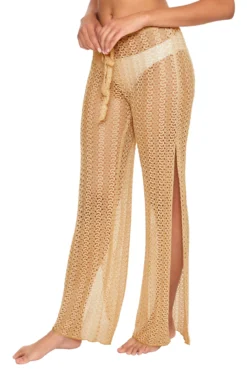 Crochet Metallic Pants -ELAN || Maaji Shop 8650371 Apparel Bottom Gold Side1