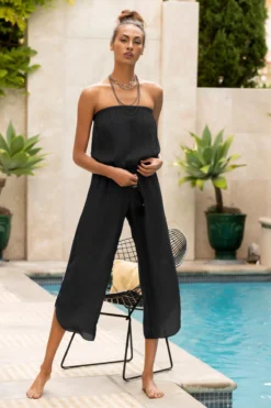 Cropped Bandeau Jumpsuit -ELAN || Maaji Shop BEC BLACK BL Jumpsuits Lifestyle 103449