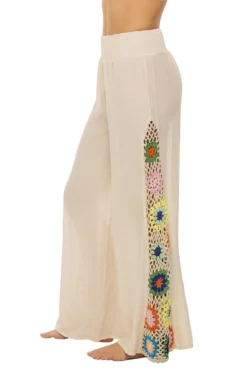 ELAN Crochet Panel Wide Leg Pants -ELAN || Maaji Shop EBW CRC2191 Apparel Bottom Natural Side