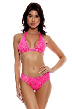 Sequin Sliding Triangle Halter Bikini Top