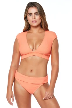Rib Cap Sleeve Crop Bikini Top