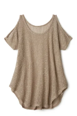 Sheer Cold Shoulder Tunic -ELAN || Maaji Shop SCT 17036 Apparel Top Taupe Laydown