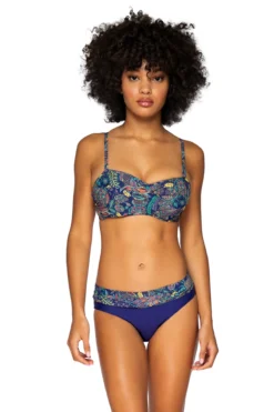 Iconic Twist Underwire Bandeau Bikini Top (D+ Cup) -ELAN || Maaji Shop SST BLUE DRSC Tops Front2 100289