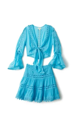 ELAN Crochet Tie Front Crop Top -ELAN || Maaji Shop VCL10545 Apparel Top Aqua Laydown